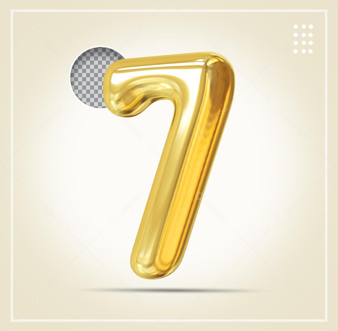 Elemento 3D Número 7 Dourado Para Composição PSD