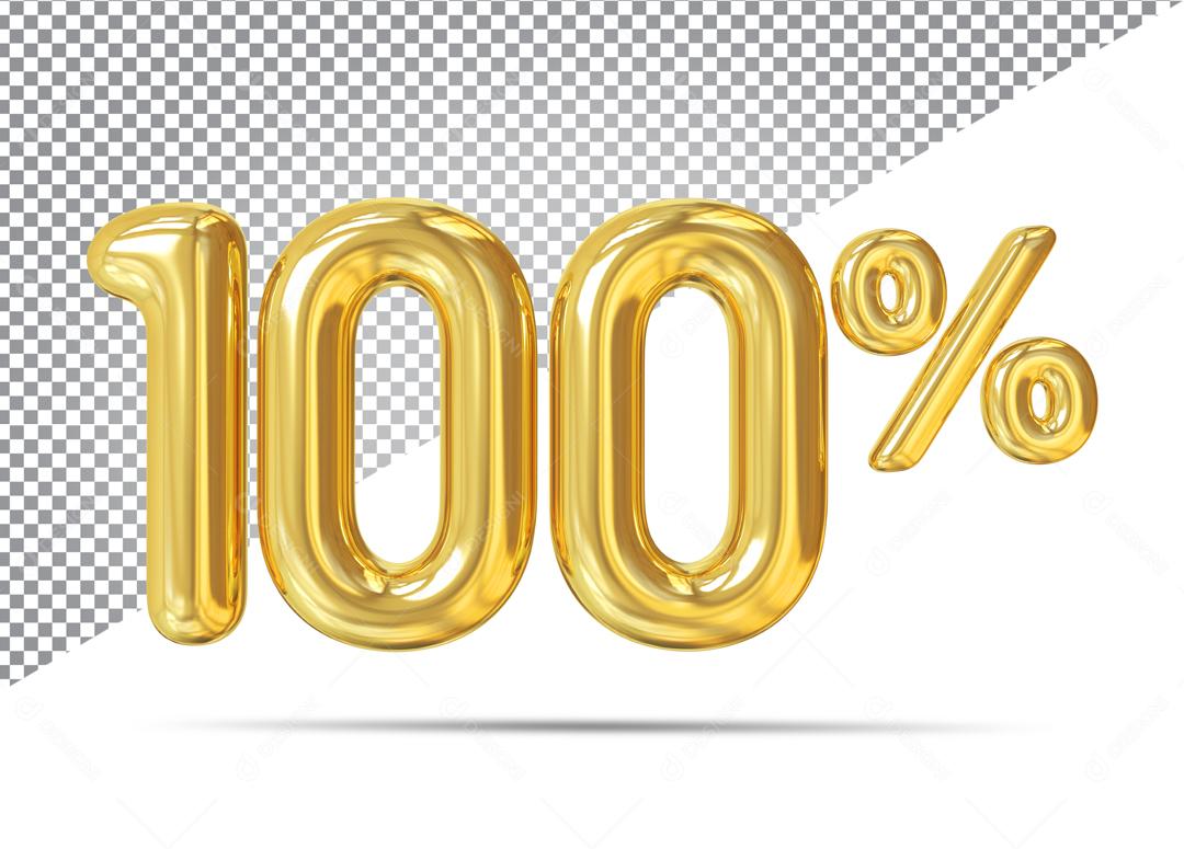 Número 3D 100% Off Dourado Para Composição PSD