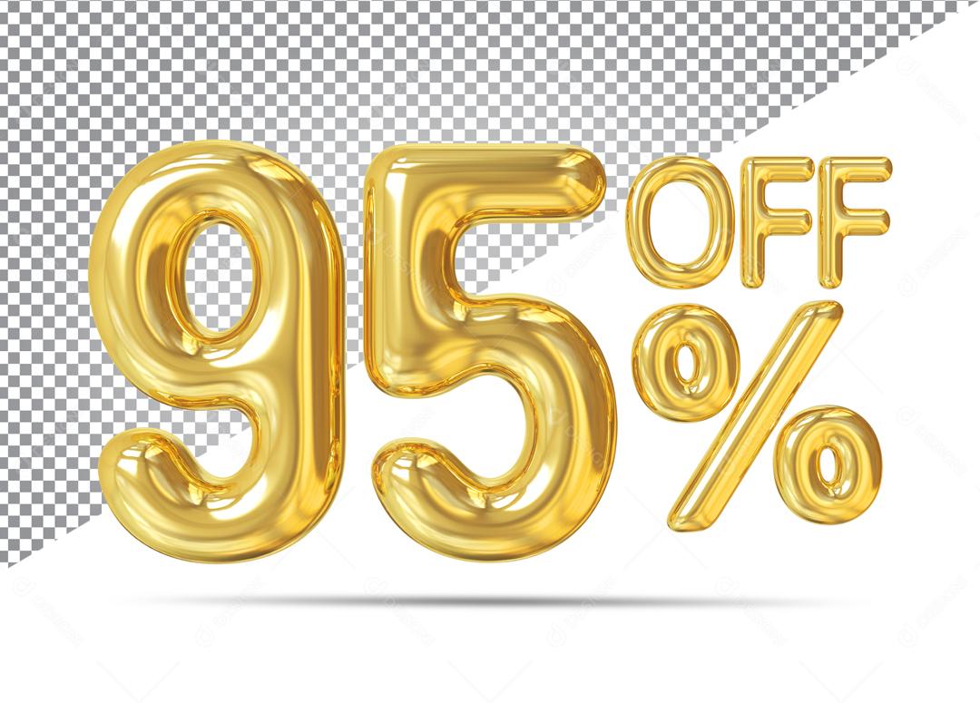 Número 3D 95% Off Dourado Para Composição PSD