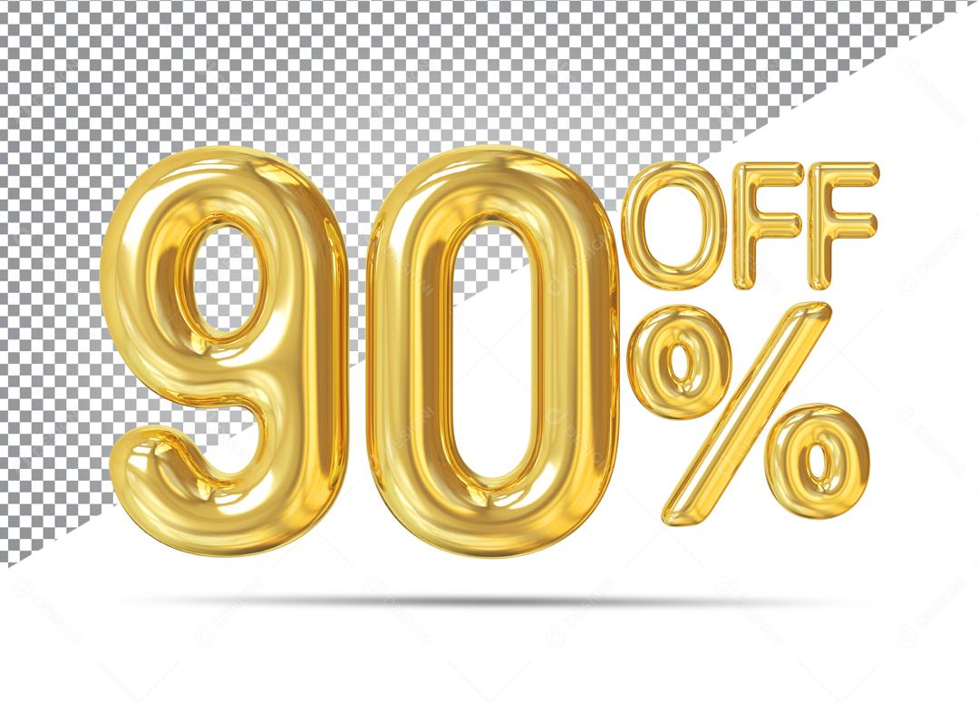 Número 3D 90% Off Dourado Para Composição PSD