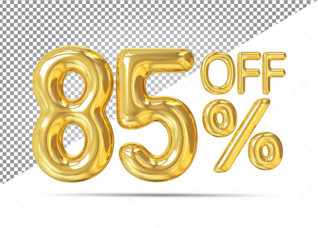 Número 3D 85% Off Dourado Para Composição PSD