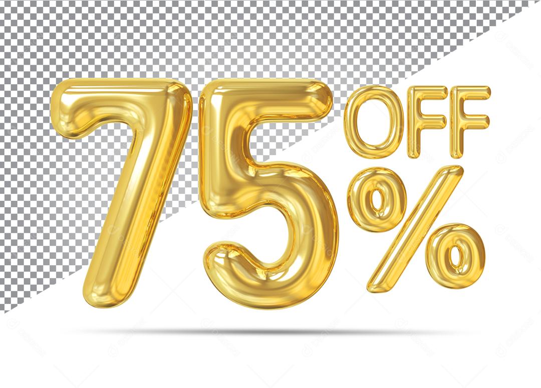 Número 3D 75% Off Dourado Para Composição PSD