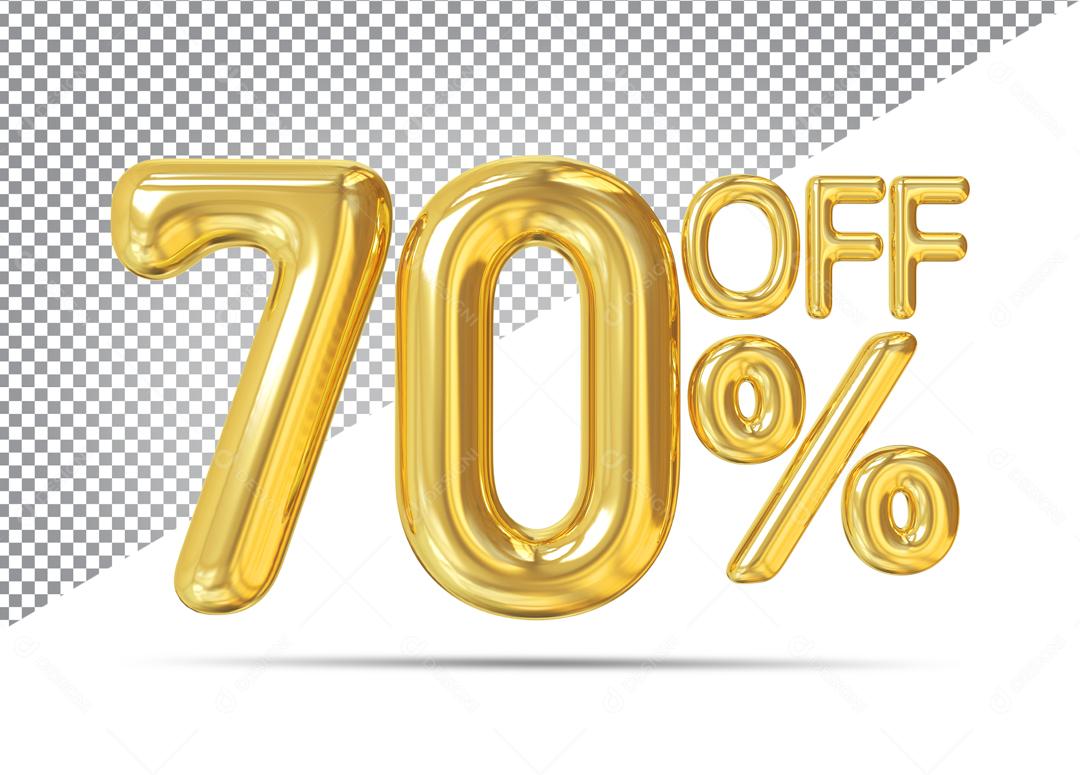 Número 3D 70% Off Dourado Para Composição PSD