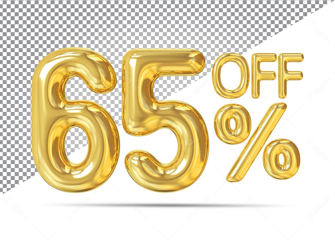 Número 3D 65% Off Dourado Para Composição PSD