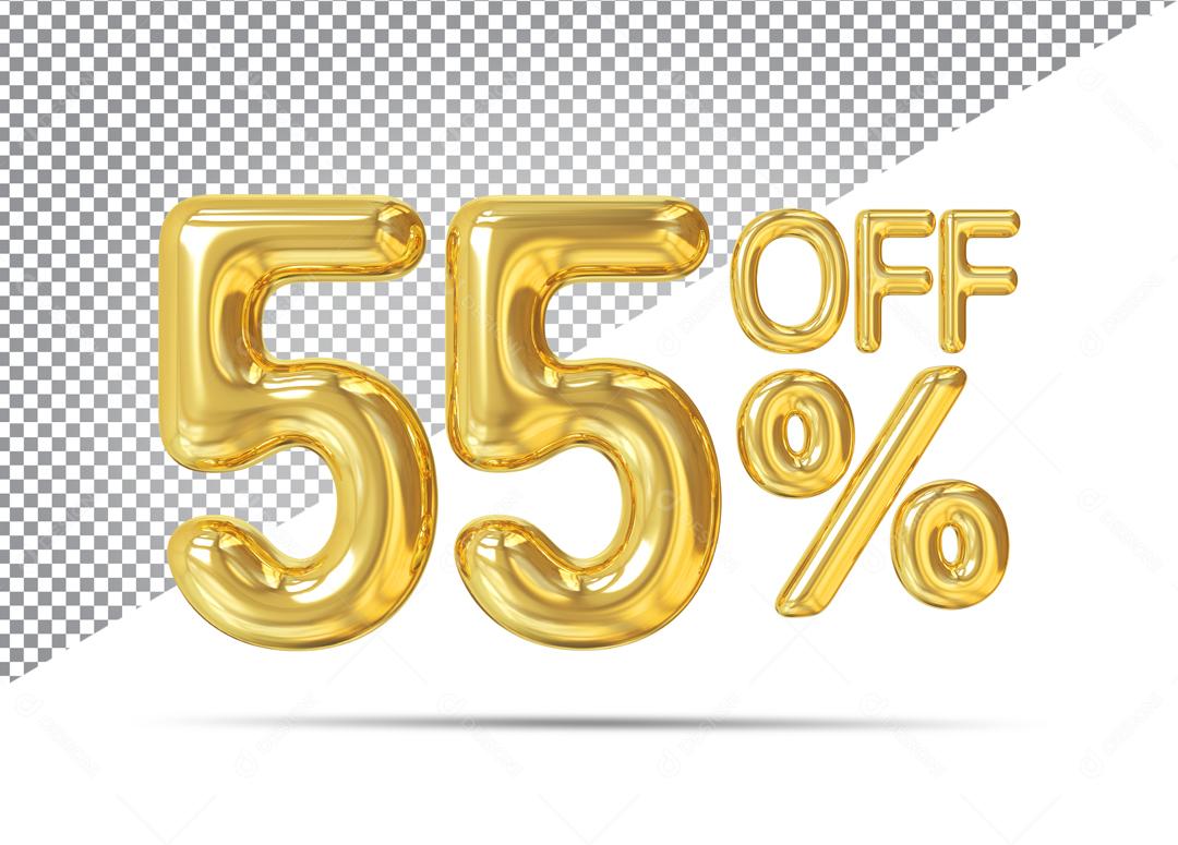 Número 3D 55% Off Dourado Para Composição PSD