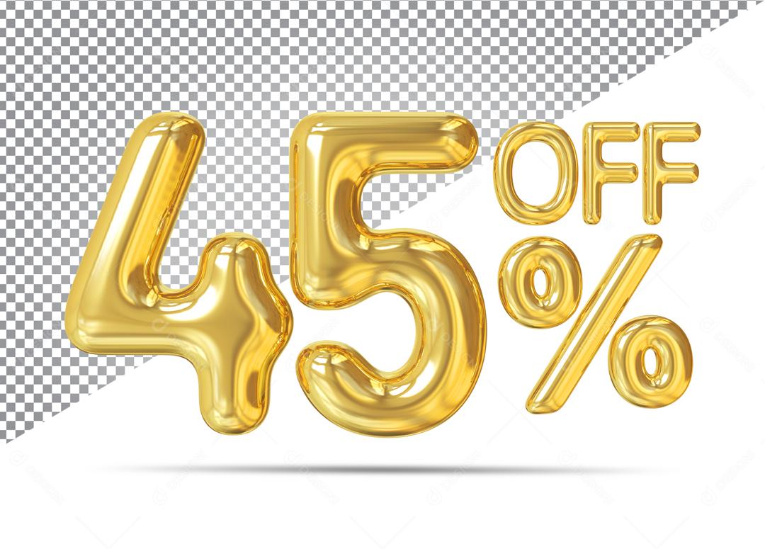 Número 3D 45% Off Dourado Para Composição PSD