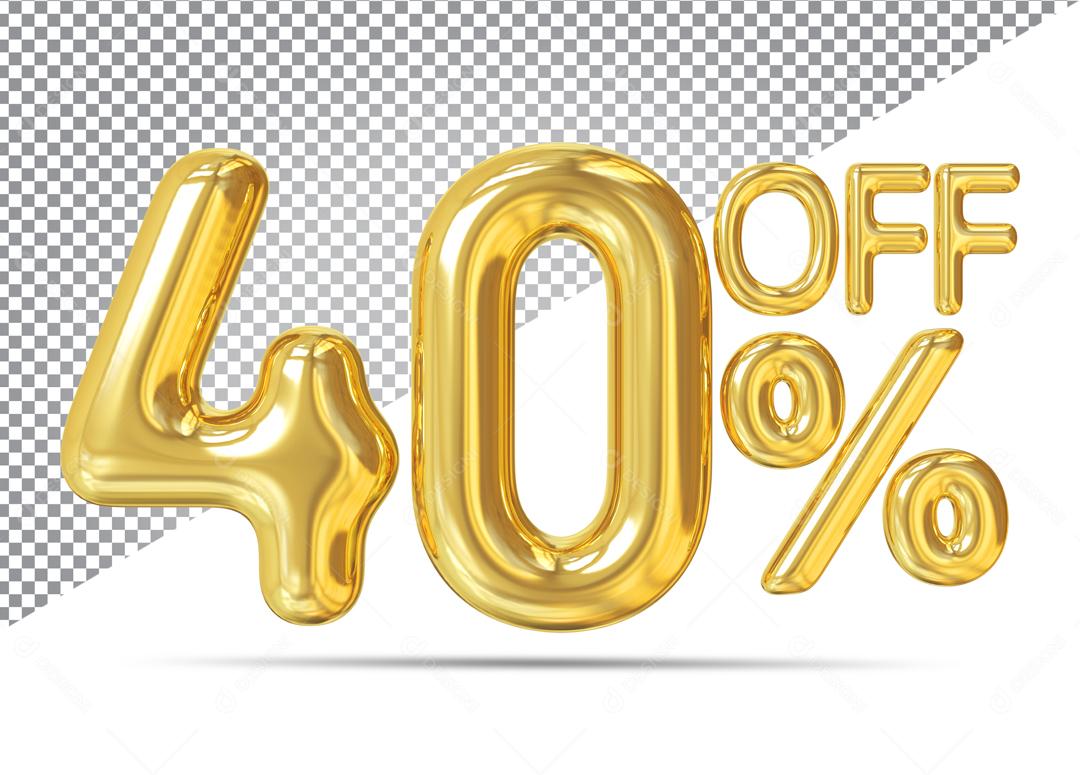 3D Number 40% Off Golden For Composition PSD