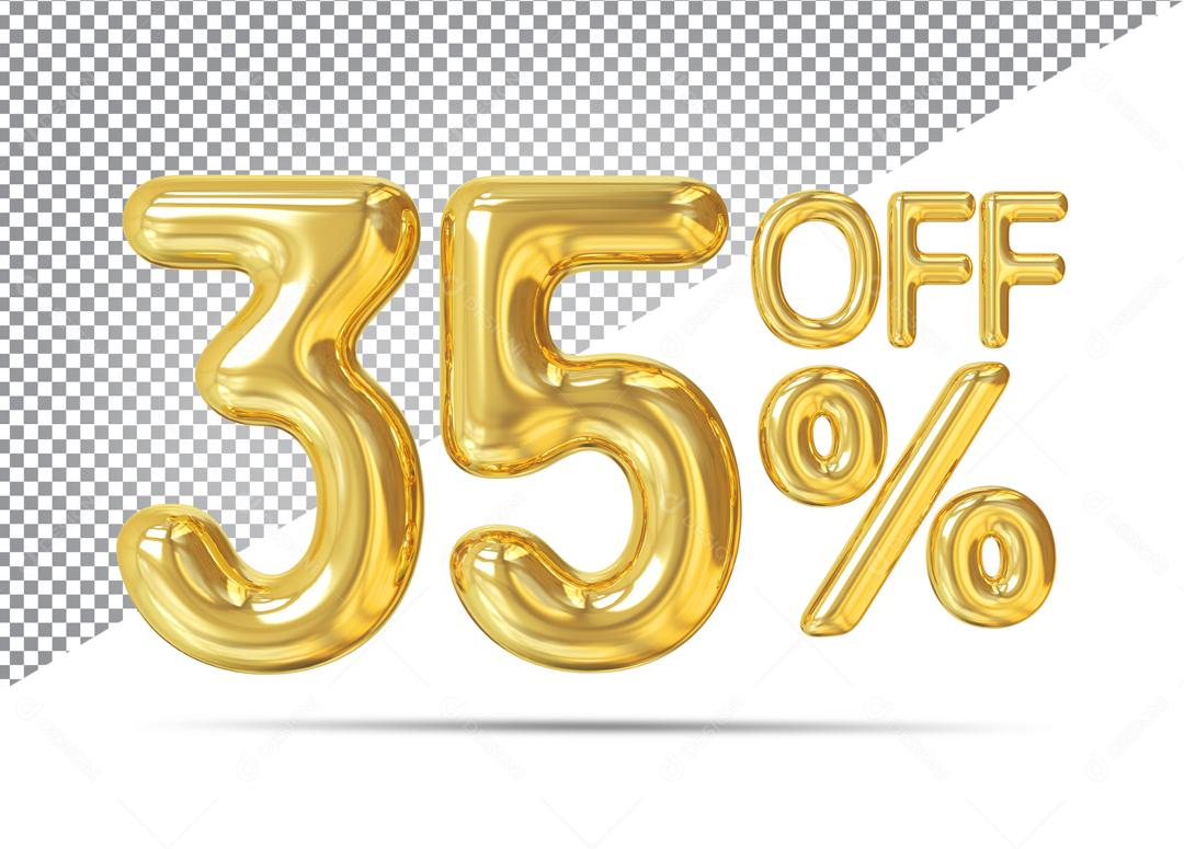 Número 3D 35% Off Dourado Para Composição PSD