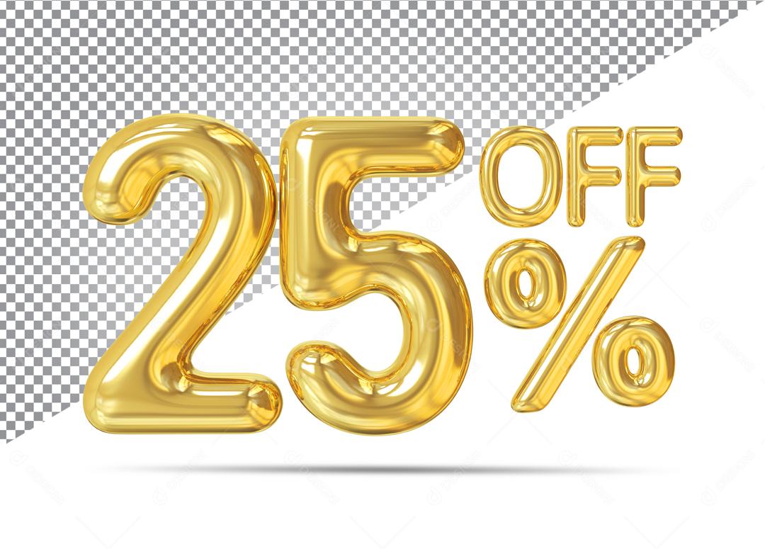 Número 3D 25% Off Dourado Para Composição PSD