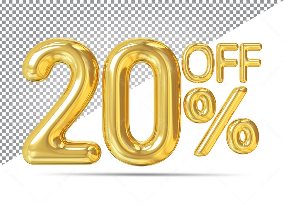 Número 3D 20% Off Dourado Para Composição PSD