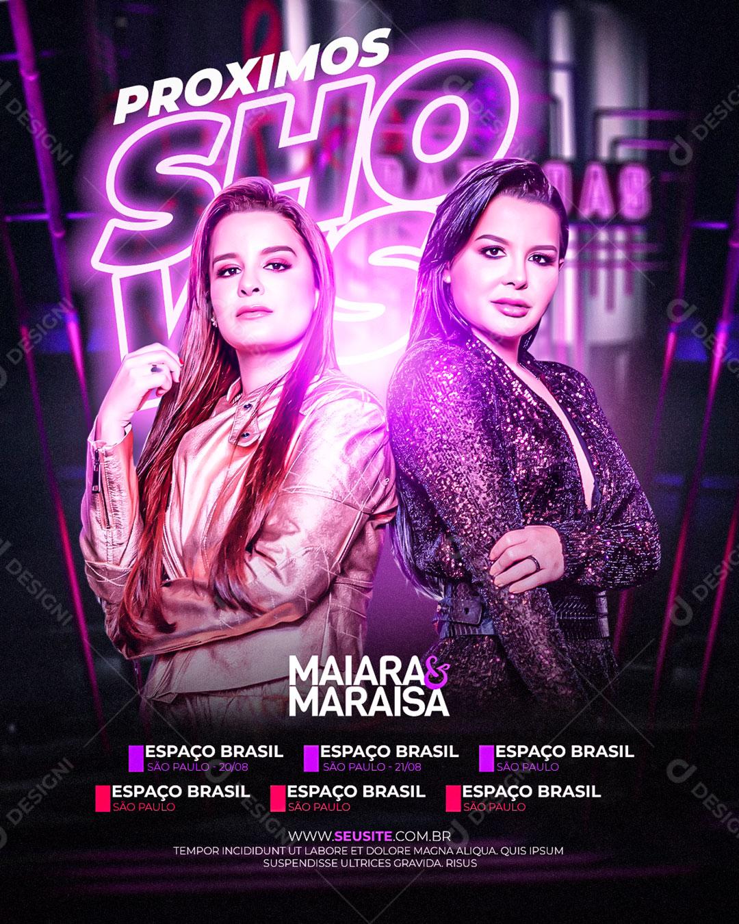 Flyer Proximos Shows da Maiara e Maraisa Social Media PSD Editável