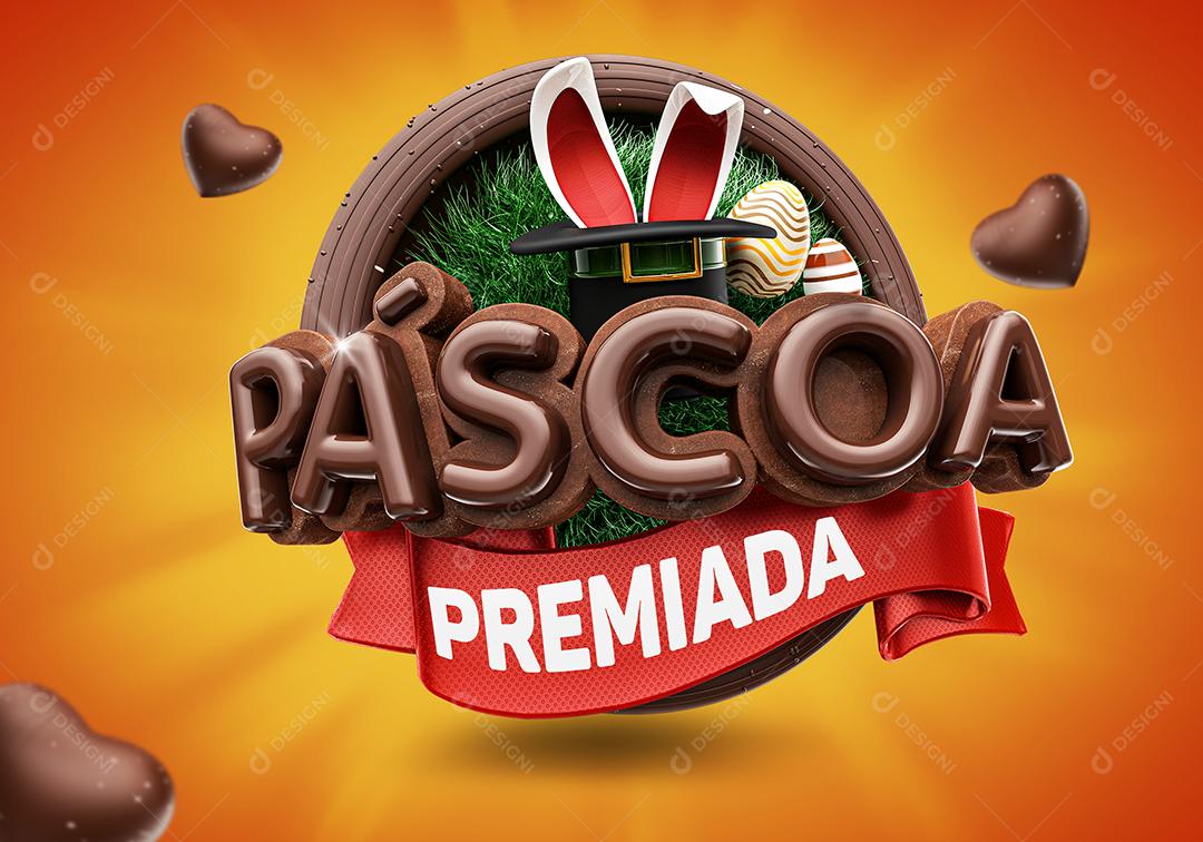 Selo 3D Páscoa Premiada Para Composição PSD