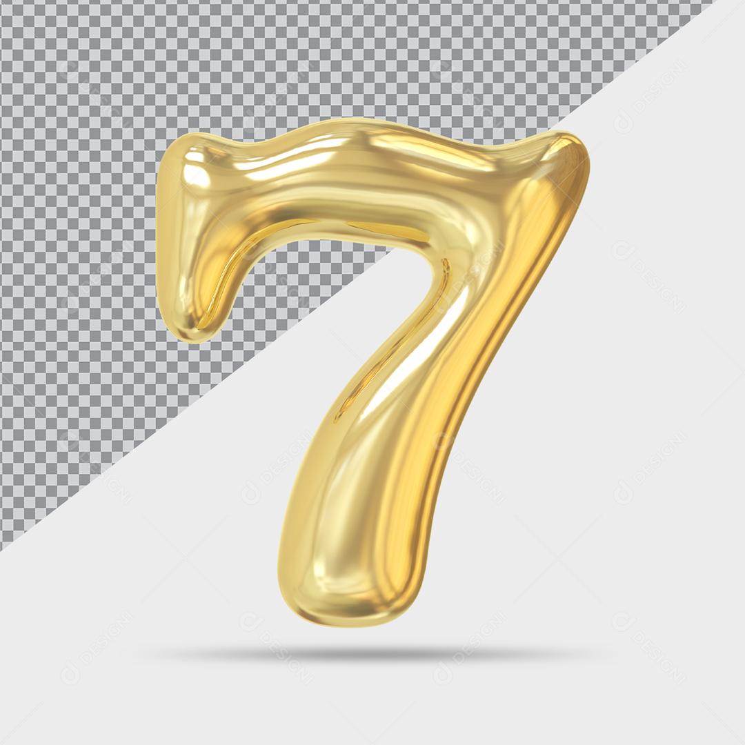Número 7 Dourado Elemento 3D Para Composição PSD