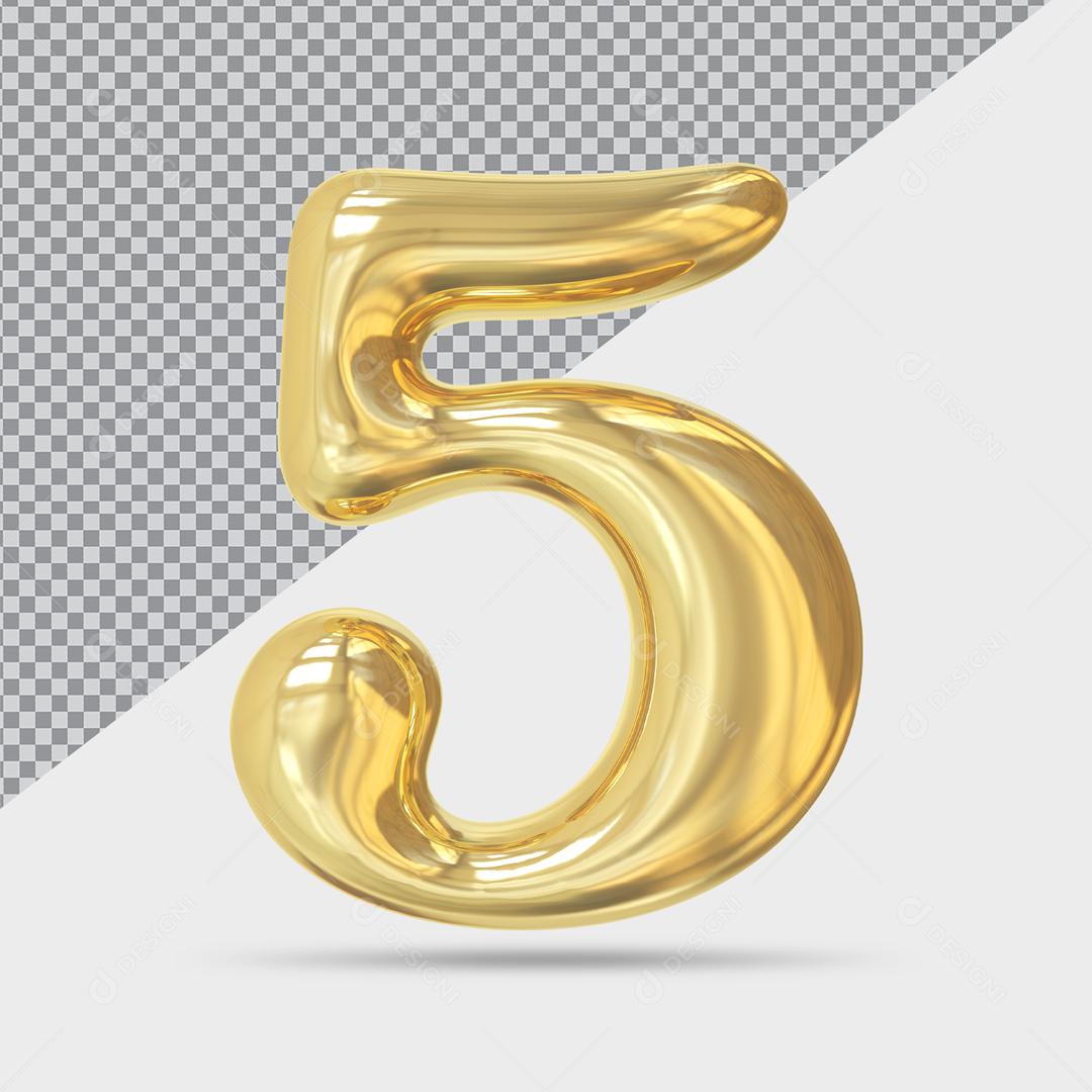 Número 5 Dourado Elemento 3D Para Composição PSD