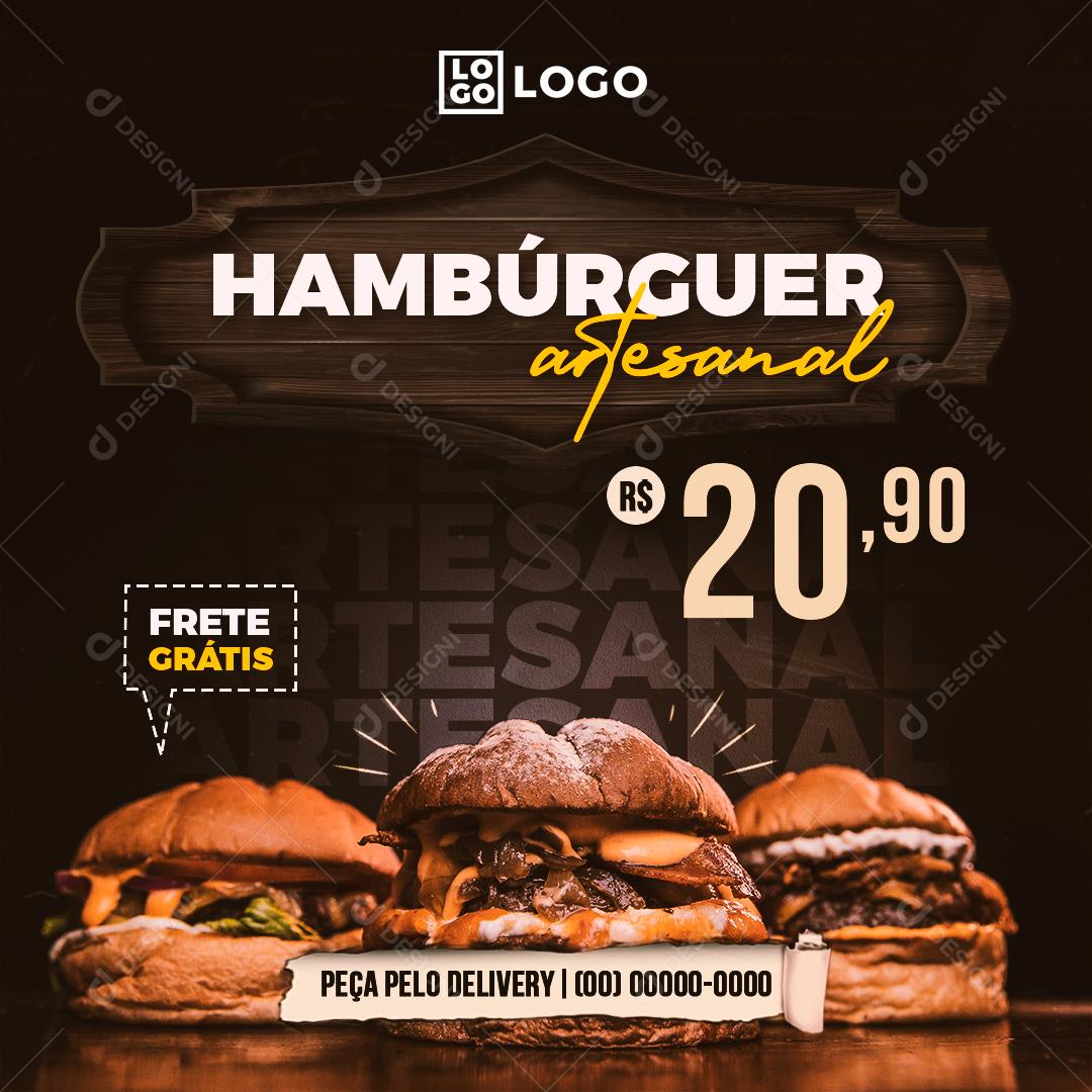 Social Media Hamburguer Artesanal Frete Grátis Hambúrgueria PSD Editável