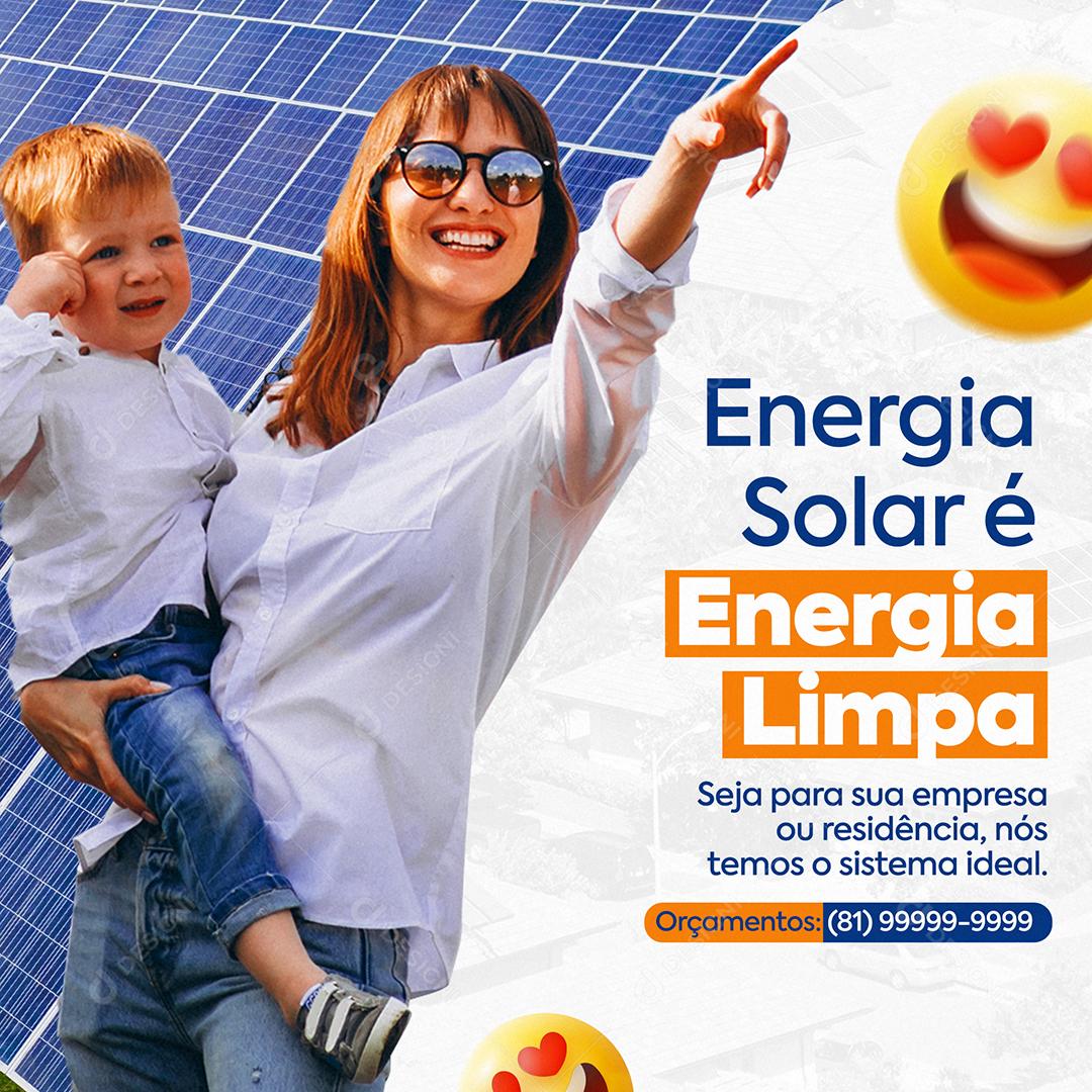 Social Media Energia Solar é Energia Limpa PSD Editável