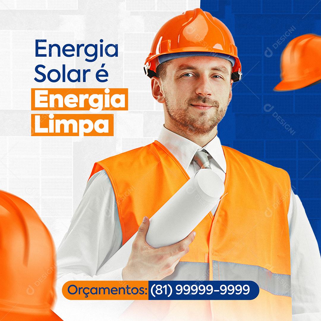 Social Media Energia Solar é Energia Limpa PSD Editável