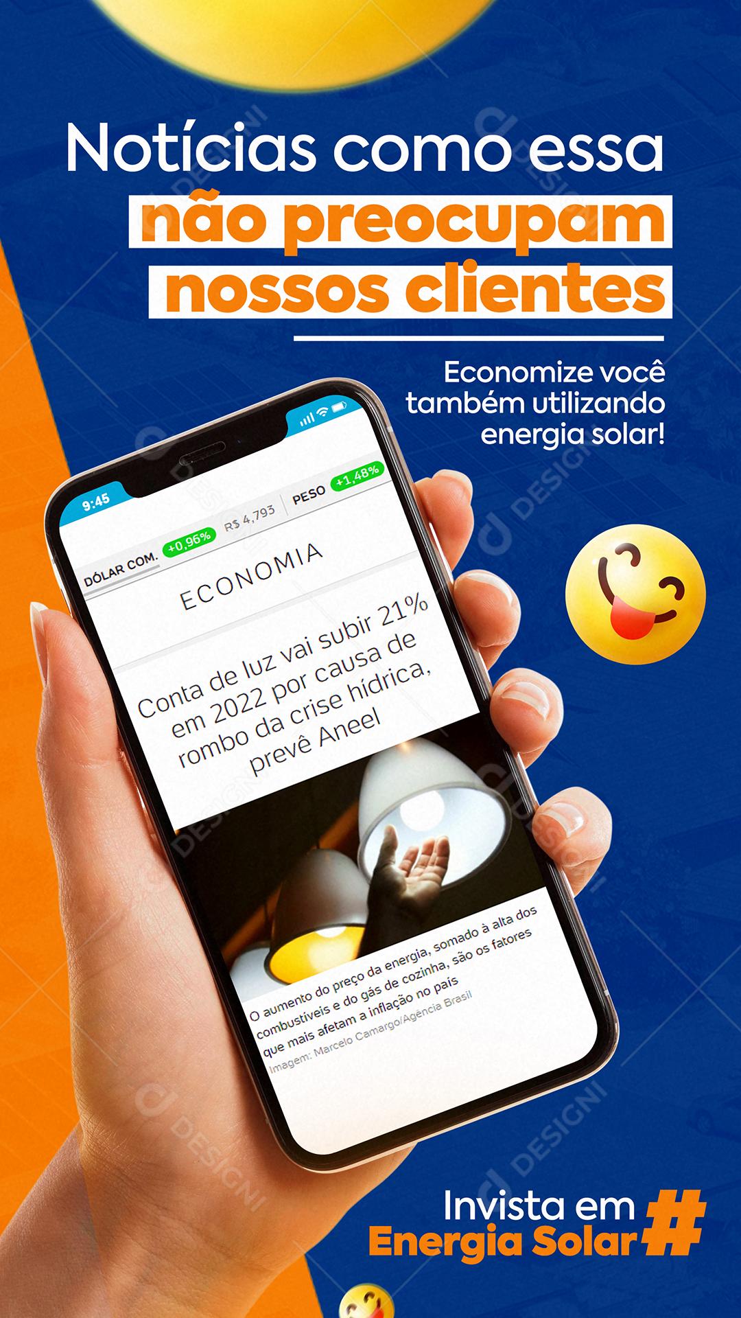 Energia Solar Notícias Como Essa Não Preocupam Nossos Clientes Social Media PSD Editável