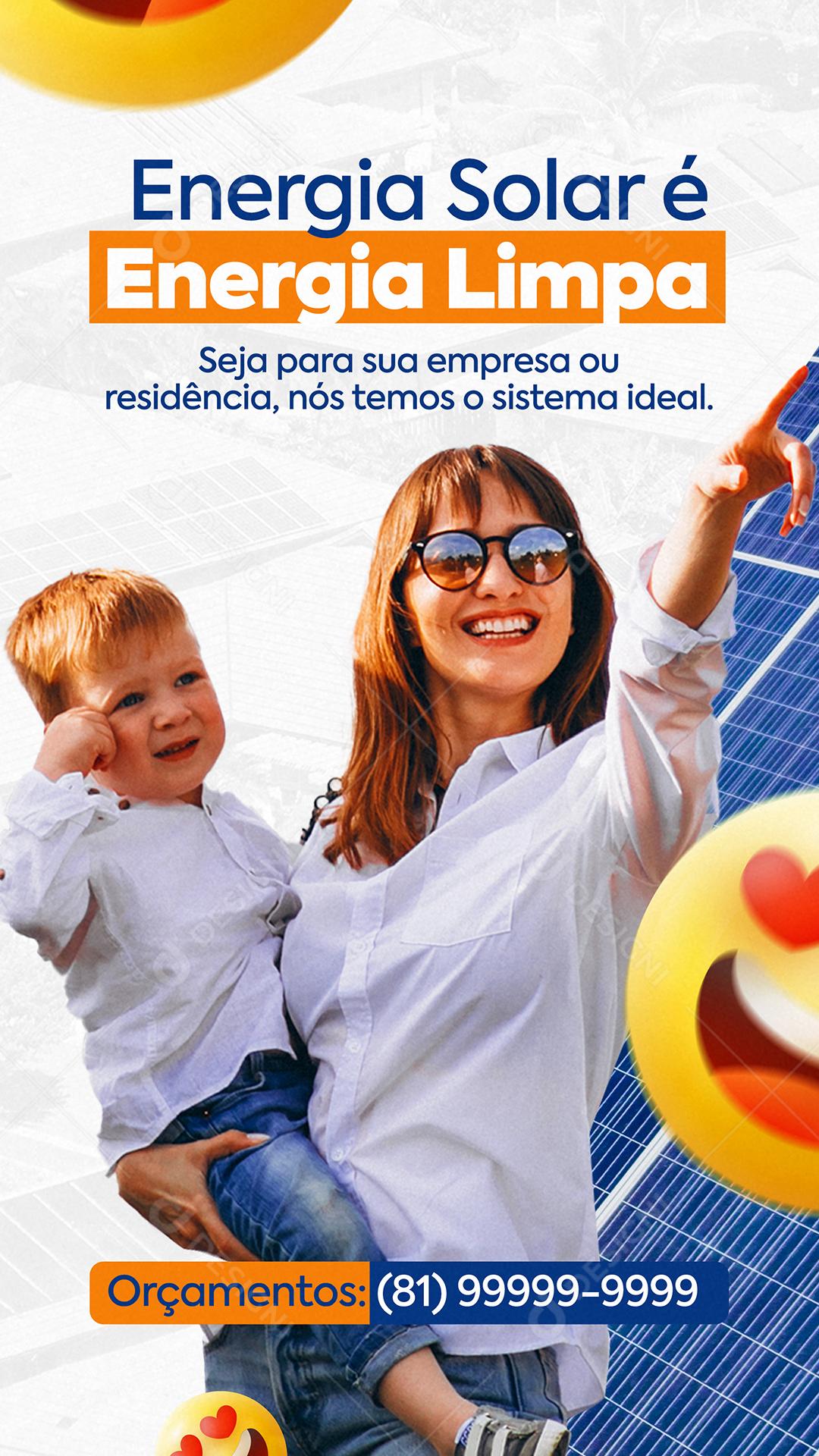 Social Media Energia Solar é Energia Limpa PSD Editável