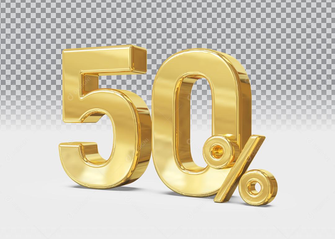 Número 3D 50% Dourado Para Composição PSD
