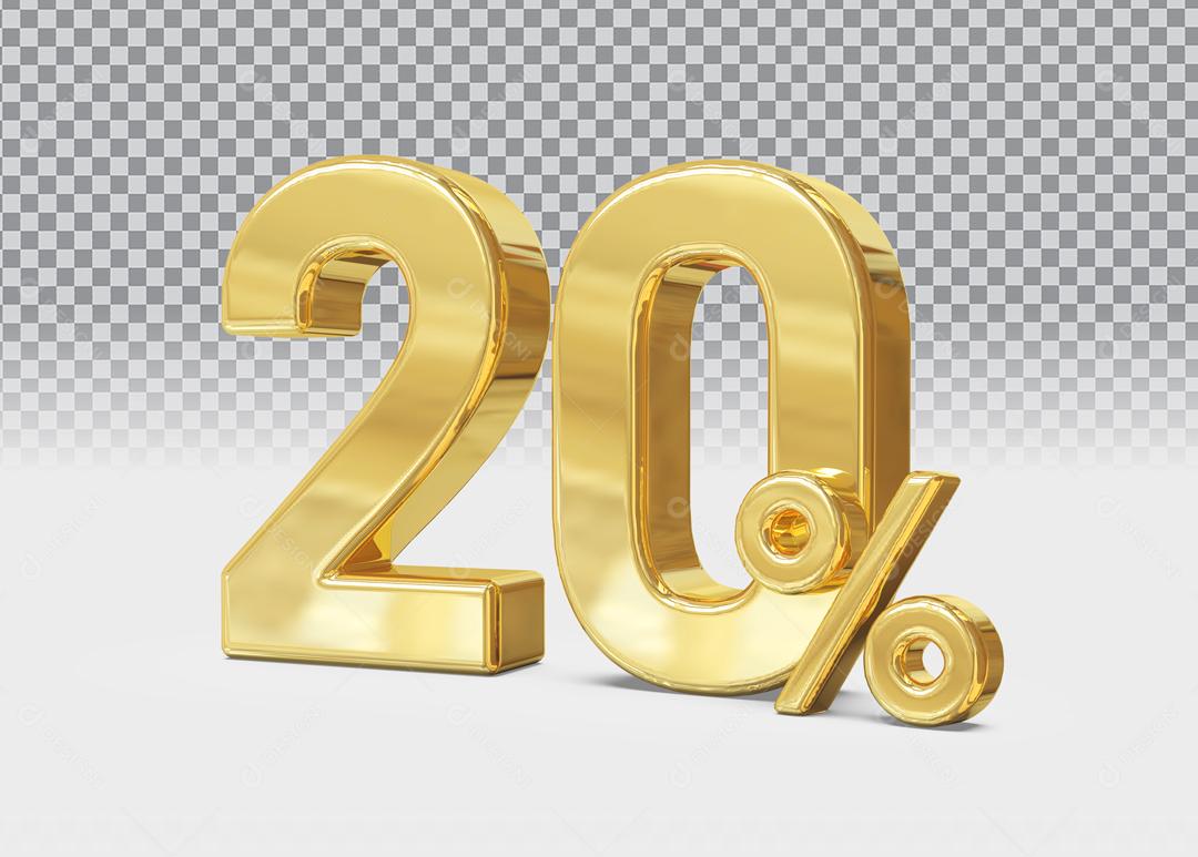 Número 3D 20% Dourado Para Composição PSD