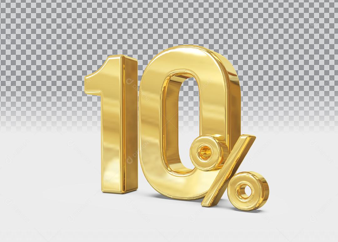 Número 3D 10% Dourado Para Composição PSD