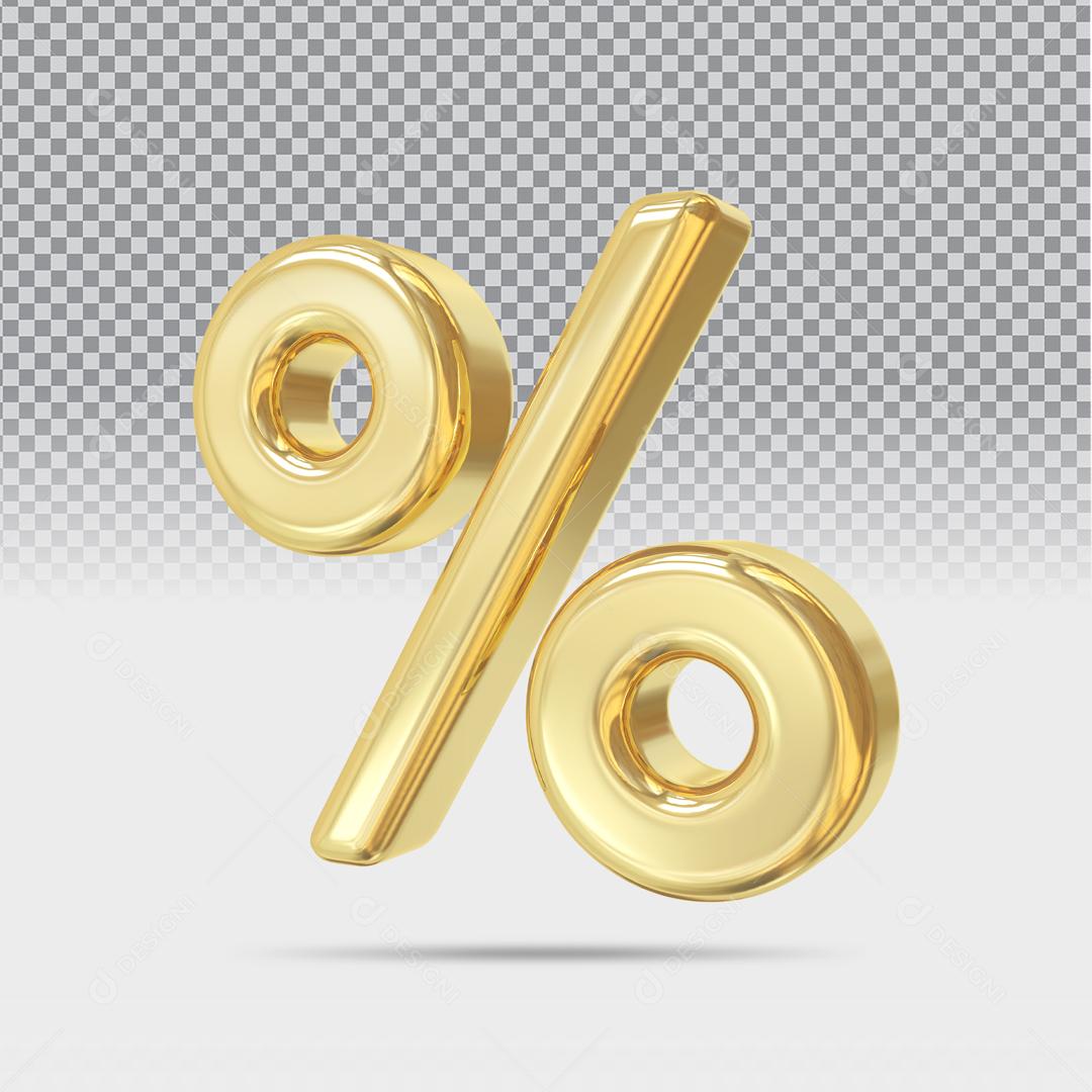 Elemento 3D % Porcentagem Dourado Para Composição PSD