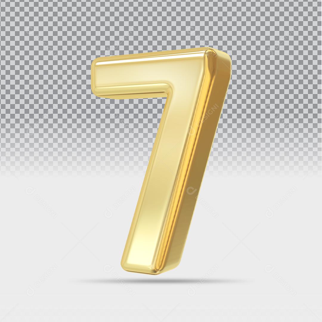 Número 7 Dourado Elemento 3D Para Composição PSD