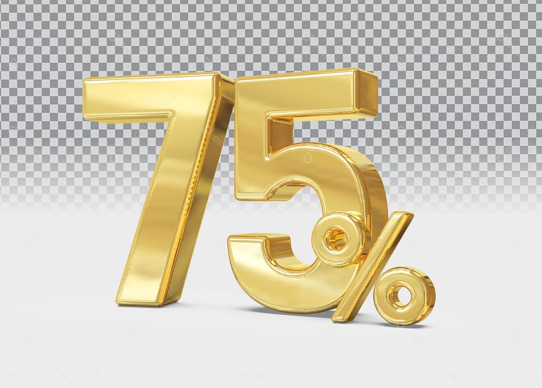 Número 3D 75% Dourado Para Composição PSD