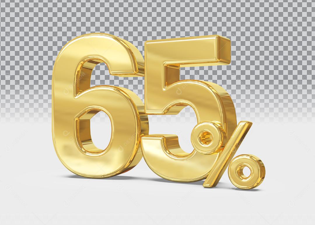 Número 3D 65% Dourado Para Composição PSD