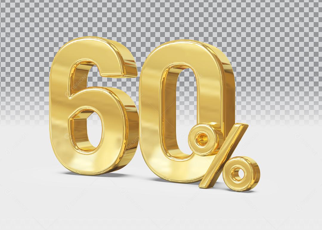 Número 3D 60% Dourado Para Composição PSD