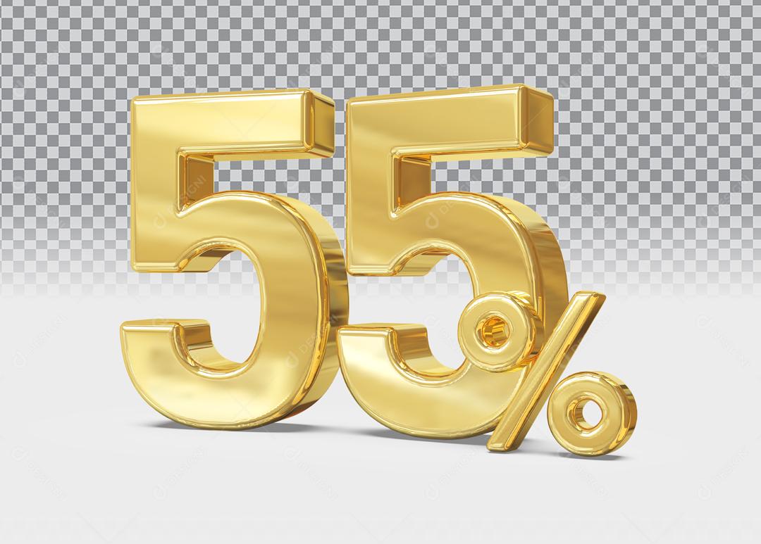Número 3D 55% Dourado Para Composição PSD