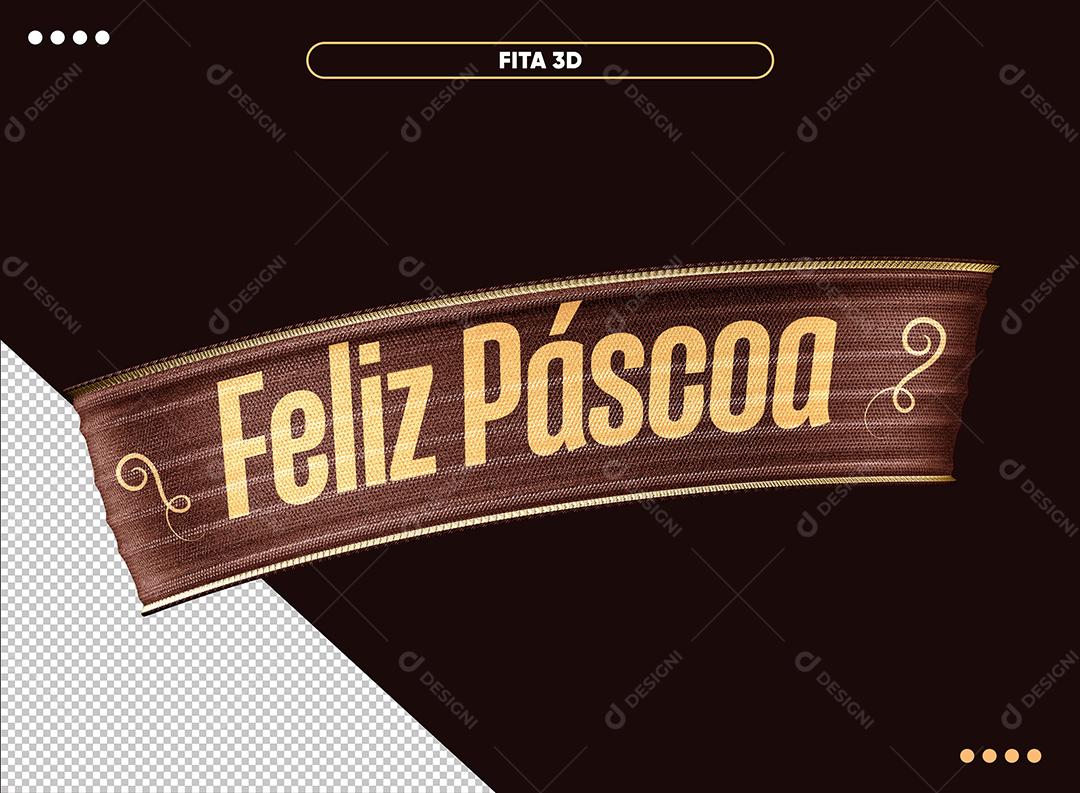 Fita 3D Feliz Páscoa Para Composição PSD