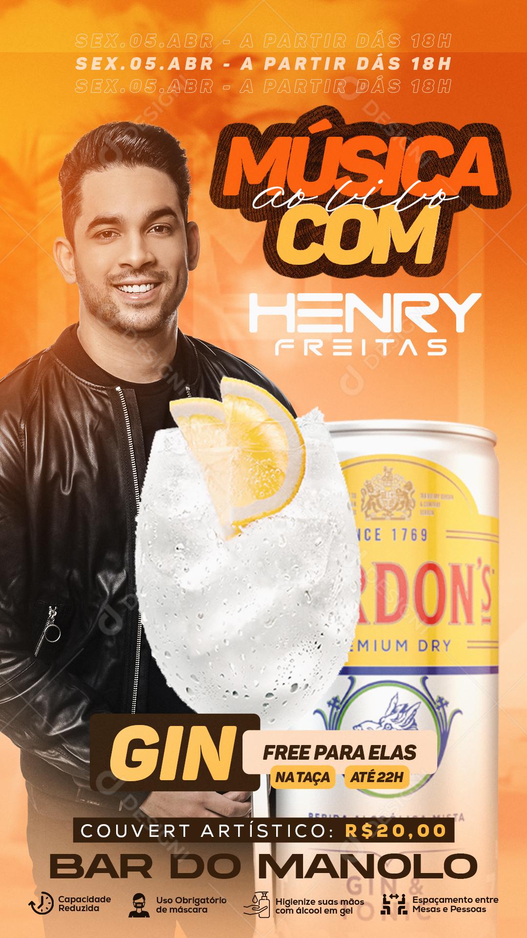 Flyer Música Ao Vivo Com Henry Freitas Social Media PSD Editável