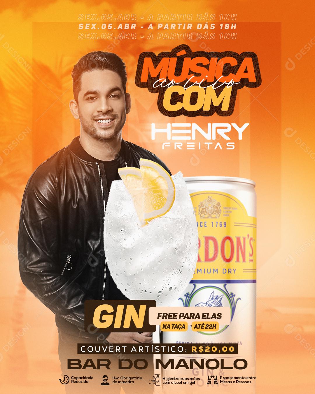 Social Media Música Ao Vivo Com Henry Freitas Flyer PSD Editável