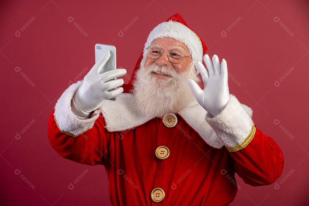 Elegante na moda avô envelhecido maduro Santa tradição traje de inverno headwear óculos barba branca