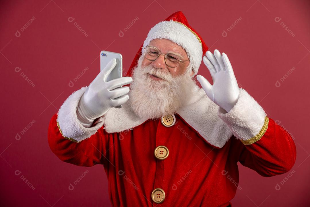 Elegante na moda avô envelhecido maduro Santa tradição traje de inverno headwear óculos barba branca