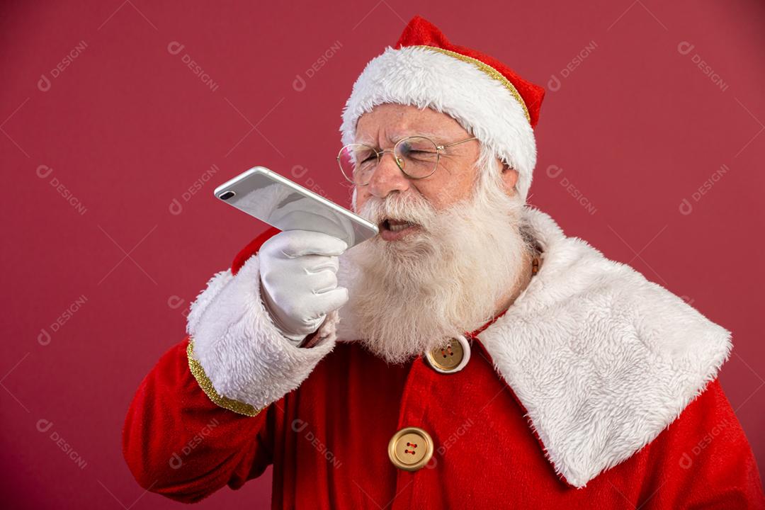 Elegante na moda avô envelhecido maduro Santa tradição traje de inverno headwear óculos barba branca