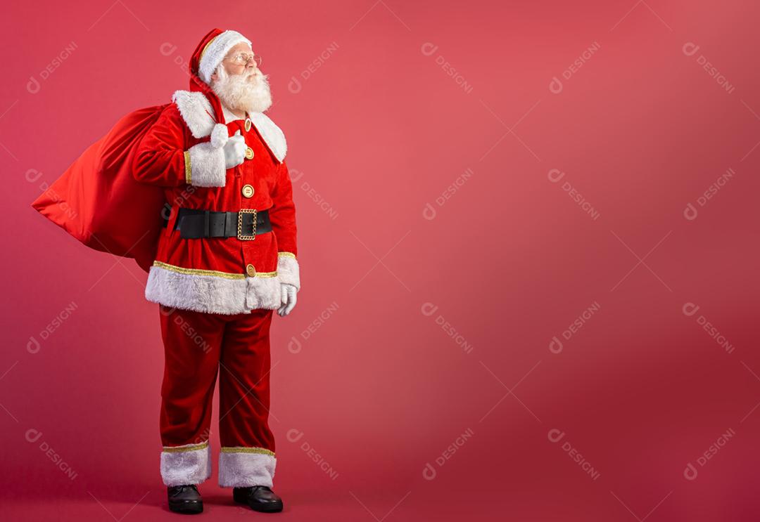 Papai Noel em fundo vermelho  Arte da bandeira.