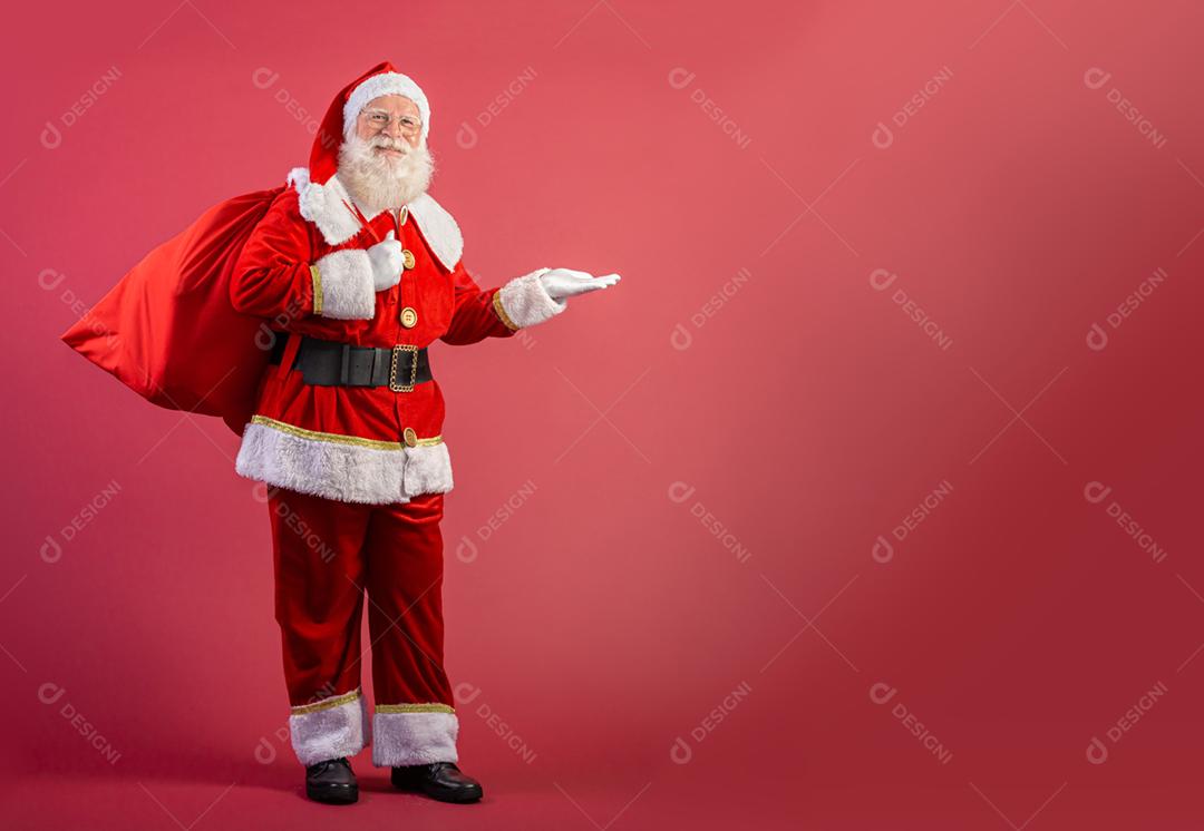 Papai Noel em fundo vermelho  Arte da bandeira.