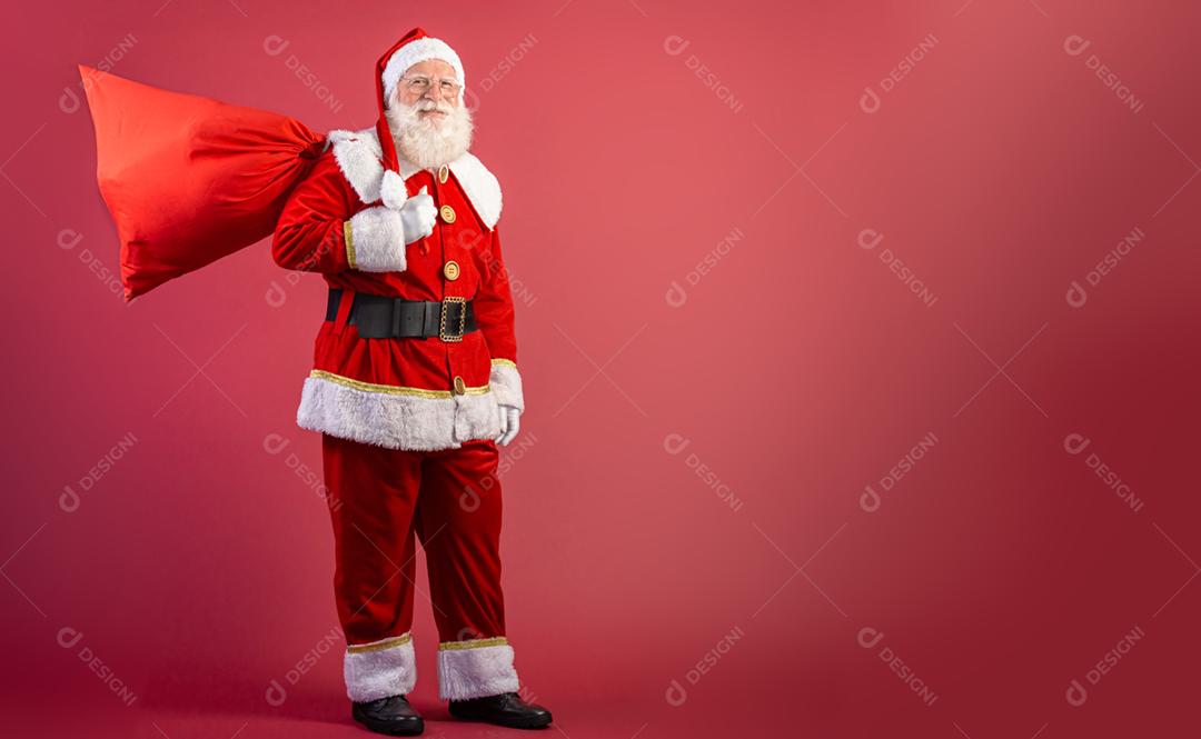 Papai Noel em fundo vermelho  Arte da bandeira.