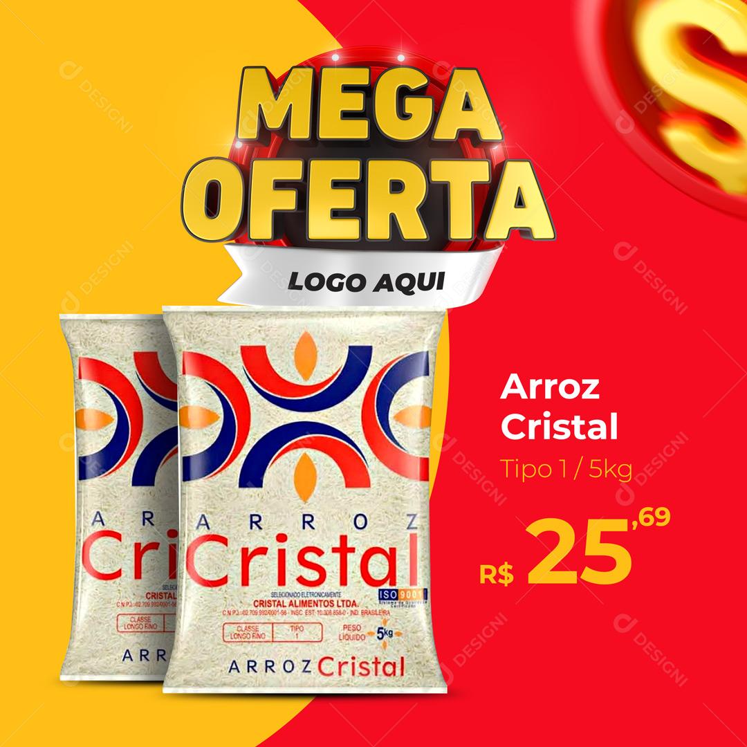 Post Supermercado Mega Oferta Arroz Cristal Social Media PSD Editável