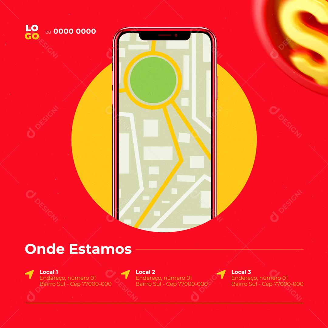 Post Supermercado Onde Estamos Loca Endereço Social Media PSD Editável