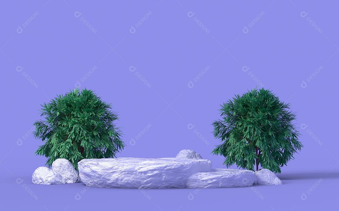 Rocha dupla e natureza de árvore para exibição de produtos