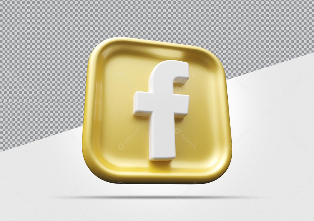 ícone 3D Facebook  Dourado Elemento Para Composição PSD