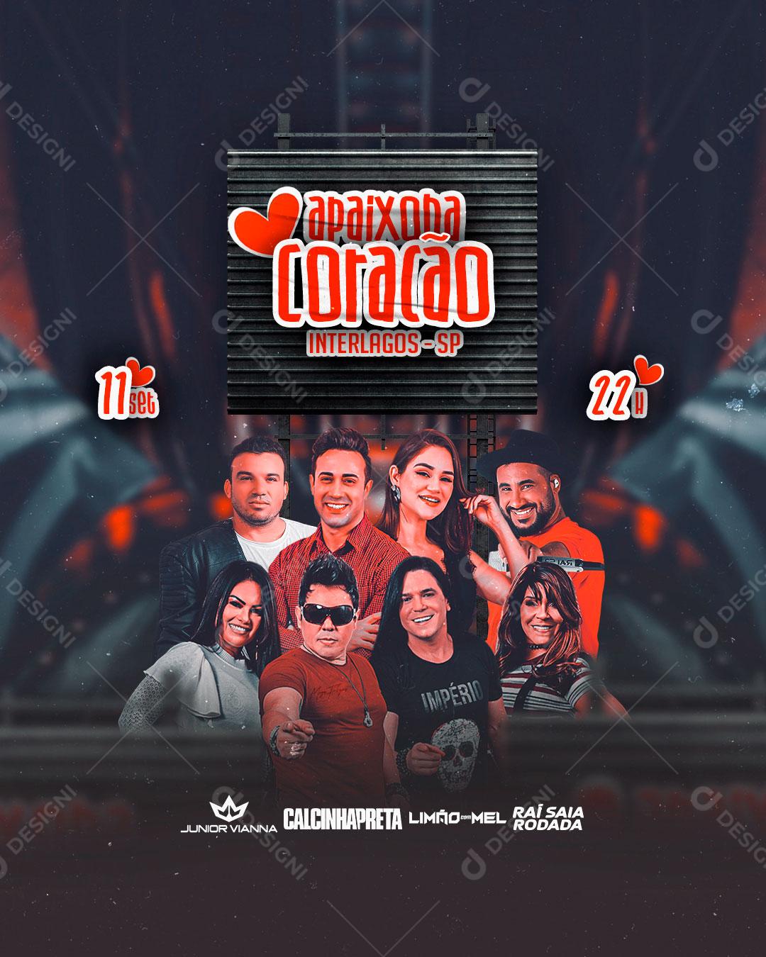 Flyer Apaixonado Coração Shows Social Media Editable PSD