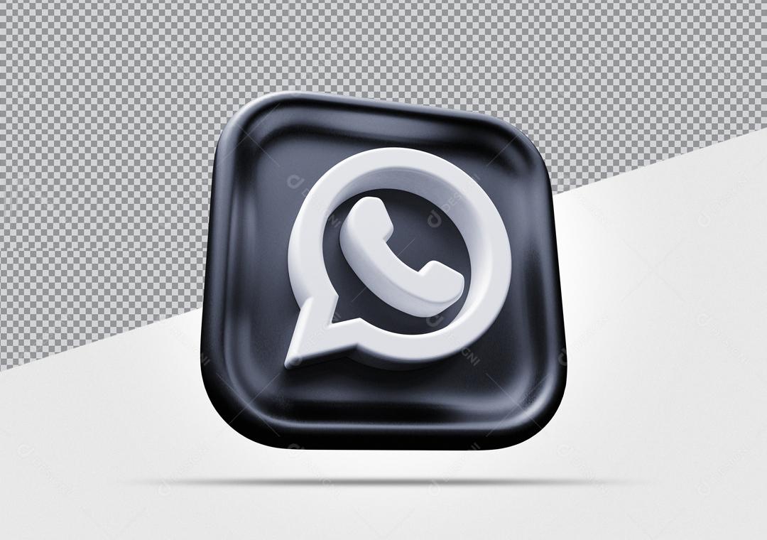 ícone 3D Whatsapp Preto Elemento Para Composição PSD