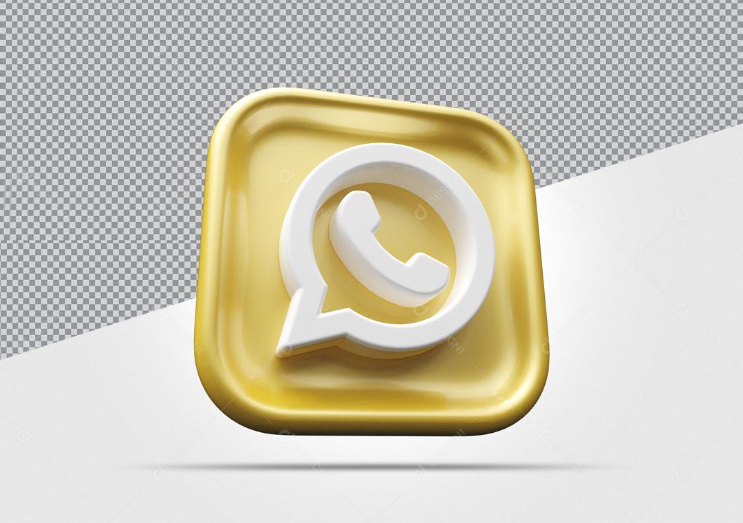 Ícone WhatsApp Dourado Elemento 3D Para Composição PSD