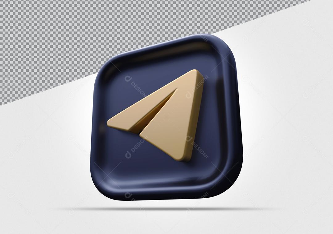 Ícone 3d Telegram Dourado e Preto Elemento Para Composição PSD