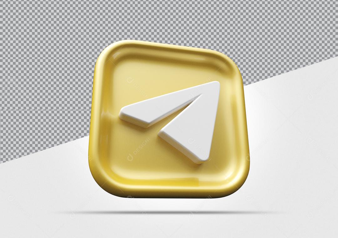 Ícone 3d Telegram Dourado Elemento Para Composição PSD
